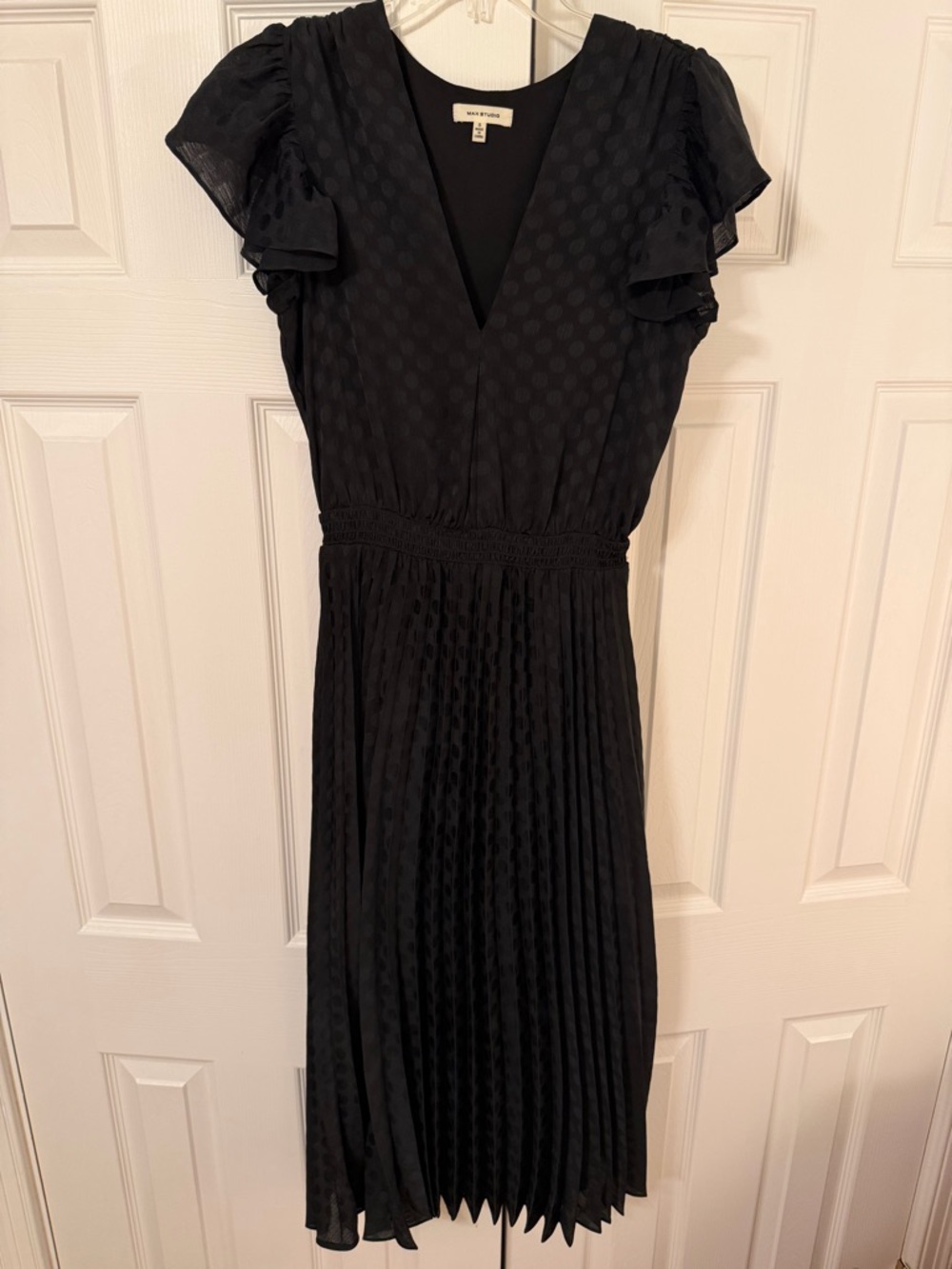Black Textured V-Neck Midi Dress